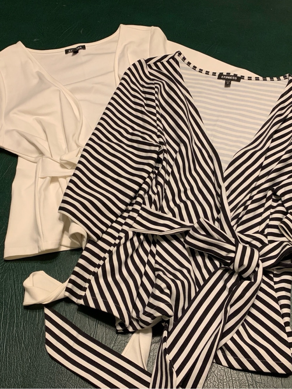 Lot 2- Express Black and White Striped wrap Top- kimono style medium and 1 white